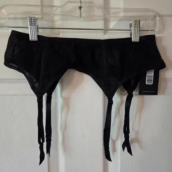 Sexy Black Garter Belt with Lace and Faux Leather - Déesse Collection - Size 14 - Picture 2 of 6